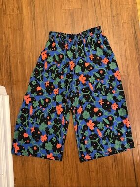 Target Black Cropped Pants with Blue, Green & Orange Floral Print